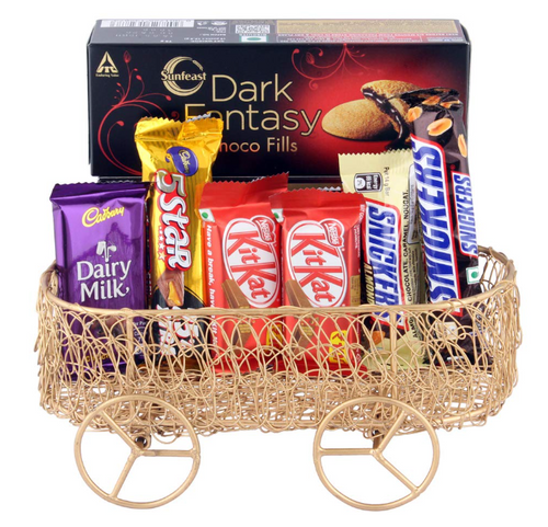 Assorted Chocolate with Handcrafted Metal Basket  Chocolate Gift Hamper for Diwali, Birthday, Holi, Rakhi, New Year, Christmas, Anniversary, 1