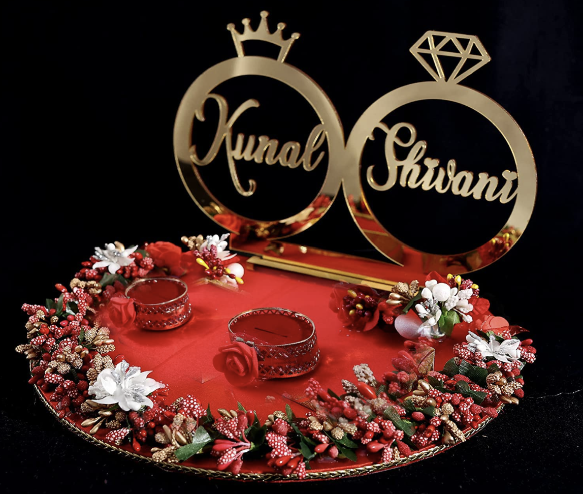 THE BRIDE MADE Engagement Ring Ceremony Platter, Handmade MDF Design with Names