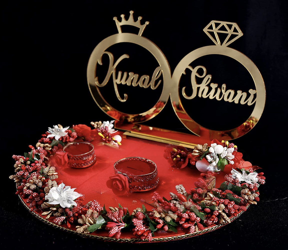 THE BRIDE MADE Engagement Ring Ceremony Platter, Handmade MDF Design with Names