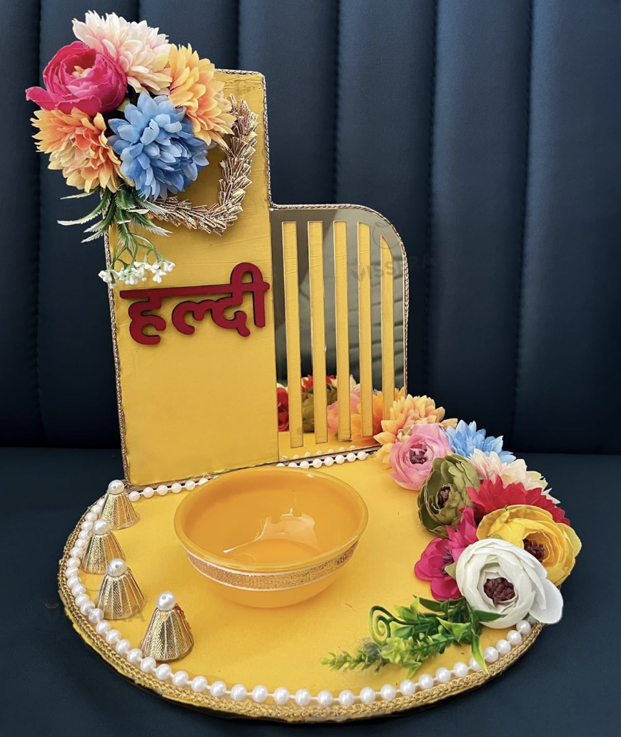 Handcrafted Haldi Plate for Haldi Ceremony  Traditional Haldi Thali for Haldi Function
