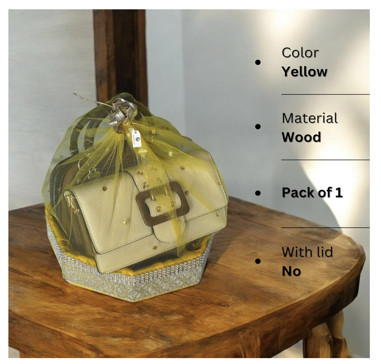MDF Base Designer Gift Hamper Packaging Baskets with Net Cover, Gift Hamper