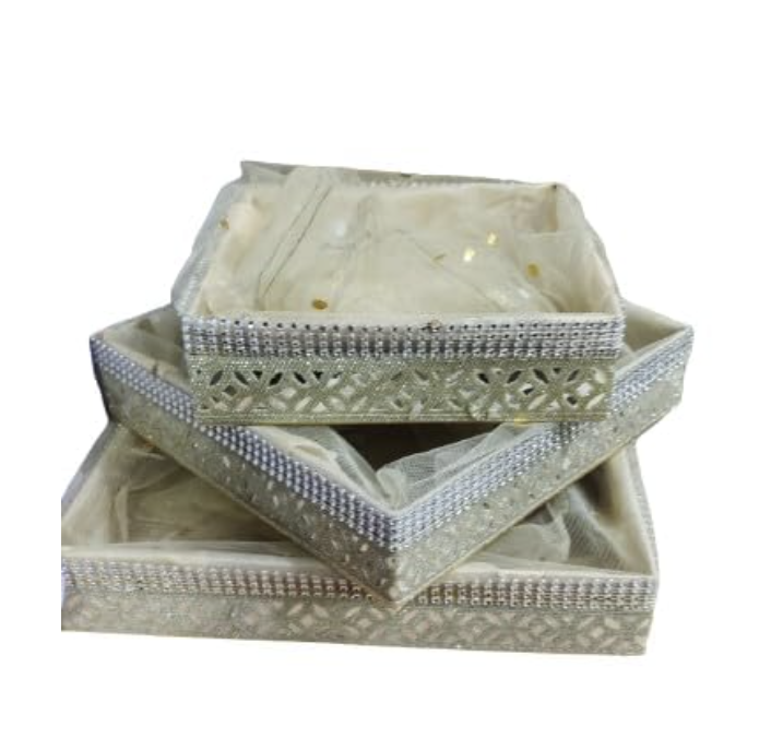 Pack of 3 Set Gift Organizer Baskets, Dry Fruit Gifting Box, Wedding Hamper Trays & Baby Shower