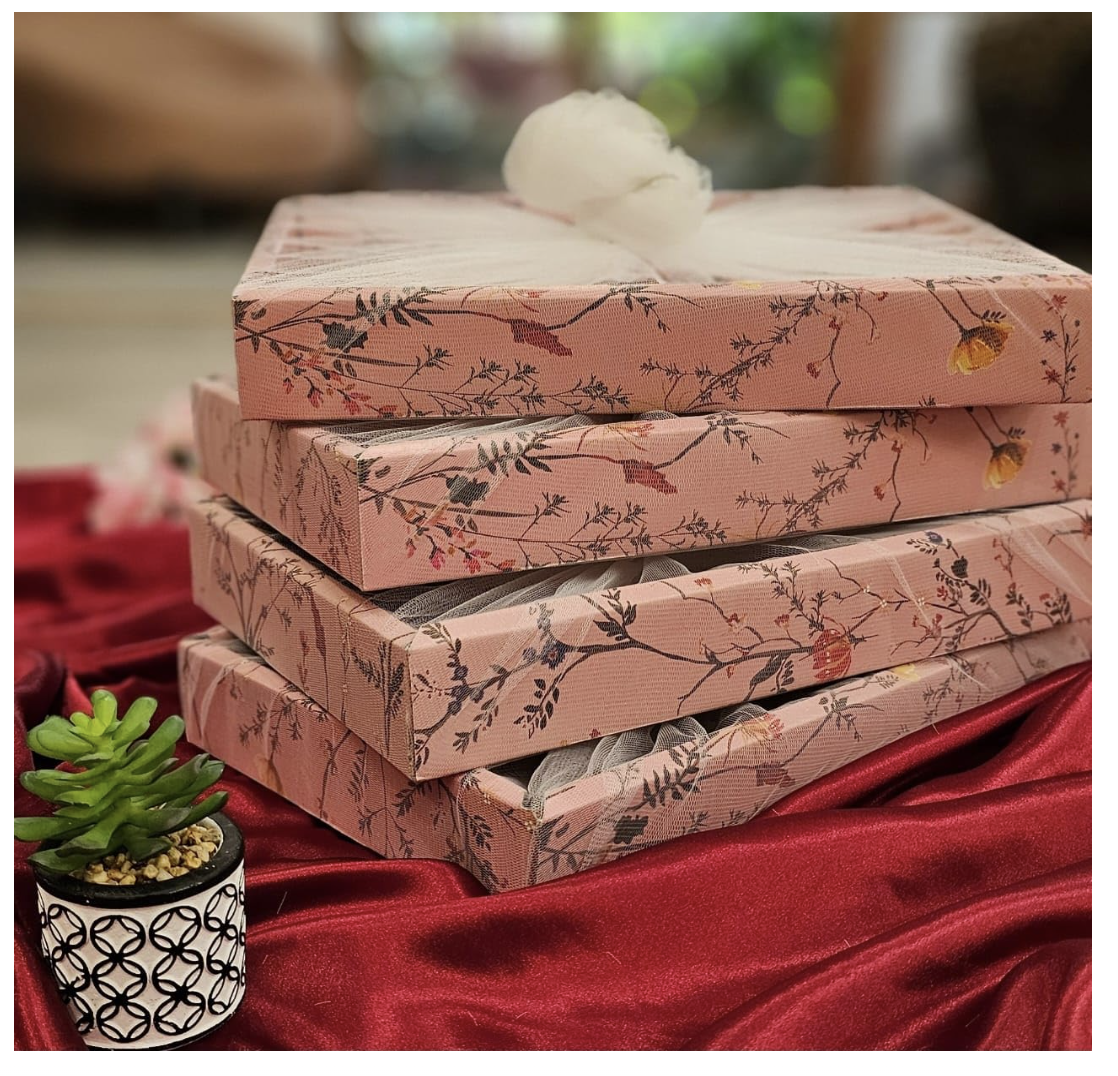 3 Pcs Decorative Foldable Gift Boxes with Net Band Cardboard Trays for Rakhi, Rakshabandhan