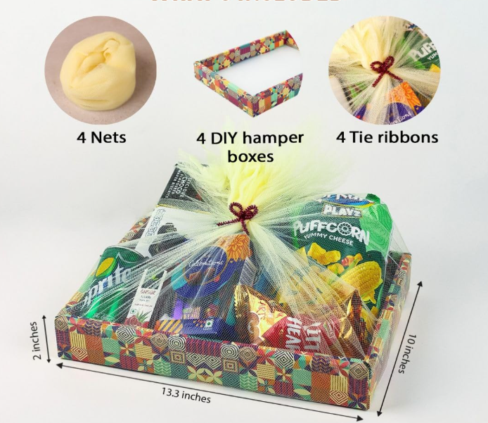Gift Box - Birthday Gift Packing Box For Women - Decorative Folding Paper Gift Hamper Empty - Dyi Gift Packs With Tie Ribbons And Nets