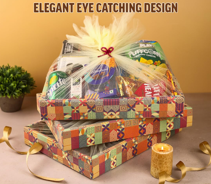 Gift Box - Birthday Gift Packing Box For Women - Decorative Folding Paper Gift Hamper Empty - Dyi Gift Packs With Tie Ribbons And Nets